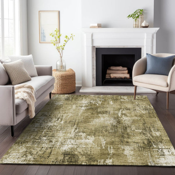 HomeRoots 8' X 10' Brown And Ivory Abstract Area Rug - Washable, UV Protected, Perfect for Busy Homes & Pets 657759