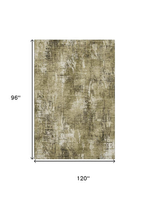 HomeRoots 8' X 10' Brown And Ivory Abstract Area Rug - Washable, UV Protected, Perfect for Busy Homes & Pets 657759