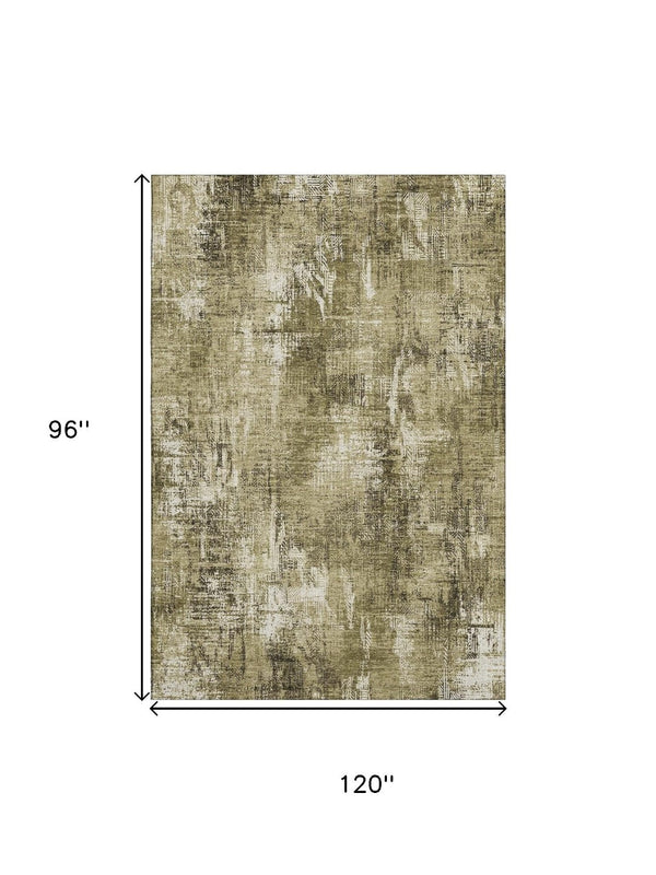 HomeRoots 8' X 10' Brown And Ivory Abstract Area Rug - Washable, UV Protected, Perfect for Busy Homes & Pets 657759