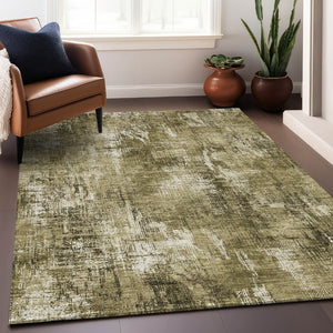 HomeRoots 8' X 10' Brown And Ivory Abstract Area Rug - Washable, UV Protected, Perfect for Busy Homes & Pets 657759
