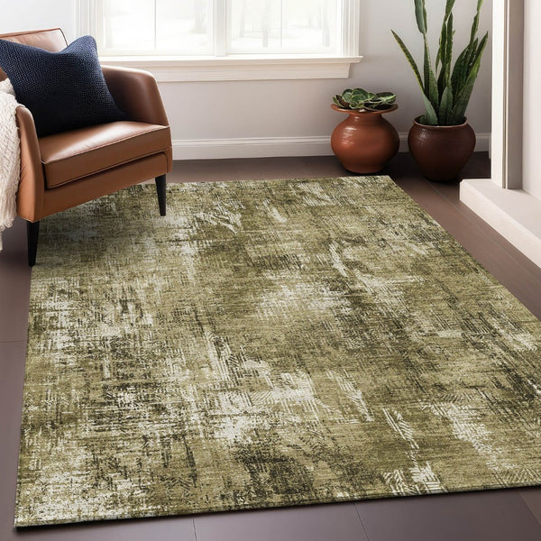 HomeRoots 8' X 10' Brown And Ivory Abstract Area Rug - Washable, UV Protected, Perfect for Busy Homes & Pets 657759