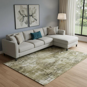 HomeRoots 10' X 14' Brown And Ivory Abstract Area Rug - Washable, UV-Protected, Durable for Busy Homes 657761