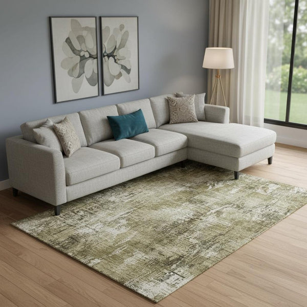 HomeRoots 10' X 14' Brown And Ivory Abstract Area Rug - Washable, UV-Protected, Durable for Busy Homes 657761