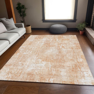 HomeRoots 5' X 8' Coral and Ivory Abstract Area Rug - Washable, UV Protected, Stain-Resistant, Durable Design 657763