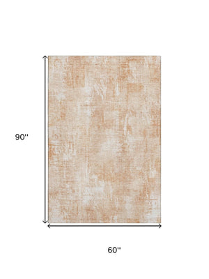 HomeRoots 5' X 8' Coral and Ivory Abstract Area Rug - Washable, UV Protected, Stain-Resistant, Durable Design 657763