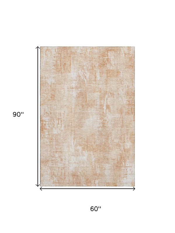 HomeRoots 5' X 8' Coral and Ivory Abstract Area Rug - Washable, UV Protected, Stain-Resistant, Durable Design 657763