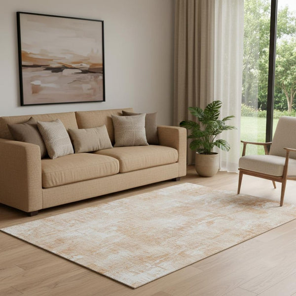 HomeRoots 5' X 8' Coral and Ivory Abstract Area Rug - Washable, UV Protected, Stain-Resistant, Durable Design 657763