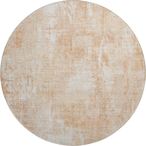 HomeRoots 8' Coral and Ivory Abstract Washable Round Rug with UV Protection for Stylish, Low-Maintenance Living 657764