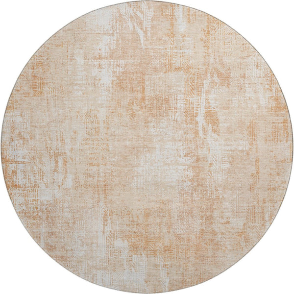 HomeRoots 8' Coral and Ivory Abstract Washable Round Rug with UV Protection for Stylish, Low-Maintenance Living 657764