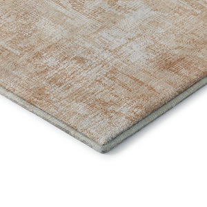 HomeRoots 8' Coral and Ivory Abstract Washable Round Rug with UV Protection for Stylish, Low-Maintenance Living 657764