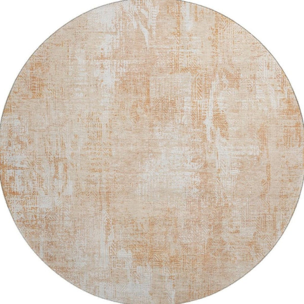 HomeRoots 8' Coral and Ivory Abstract Washable Round Rug with UV Protection for Stylish, Low-Maintenance Living 657764