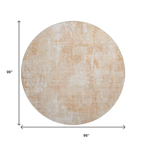 HomeRoots 8' Coral and Ivory Abstract Washable Round Rug with UV Protection for Stylish, Low-Maintenance Living 657764