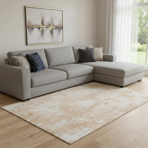 HomeRoots 8' X 10' Coral and Ivory Abstract Area Rug - Soft, Stain-Resistant, UV Protected for Modern Spaces 657765