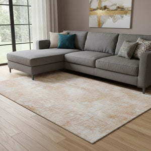 HomeRoots 10' X 14' Coral and Ivory Abstract Area Rug - Washable, Durable, UV-Protected for Modern Spaces 657767