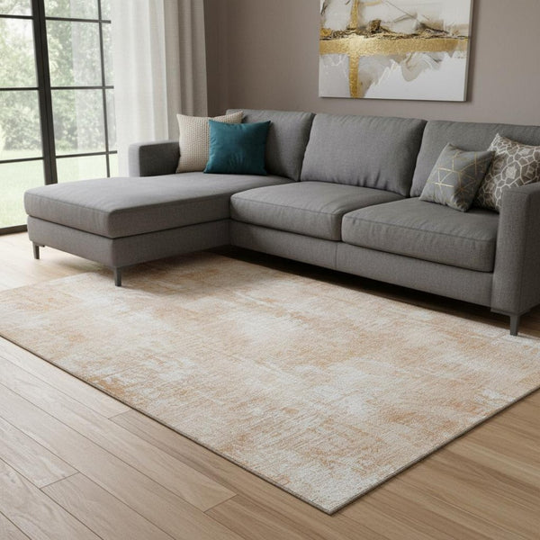 HomeRoots 10' X 14' Coral and Ivory Abstract Area Rug - Washable, Durable, UV-Protected for Modern Spaces 657767
