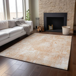 HomeRoots 10' X 14' Coral and Ivory Abstract Area Rug - Washable, Durable, UV-Protected for Modern Spaces 657767