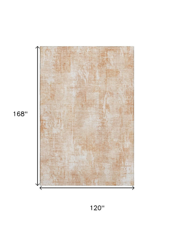 HomeRoots 10' X 14' Coral and Ivory Abstract Area Rug - Washable, Durable, UV-Protected for Modern Spaces 657767