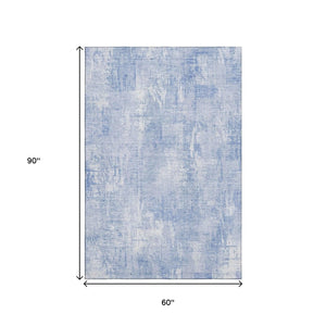 HomeRoots 5' X 8' Sky Blue & Ivory Abstract Area Rug - Washable, UV Protected, Durable Design for Homes 657769
