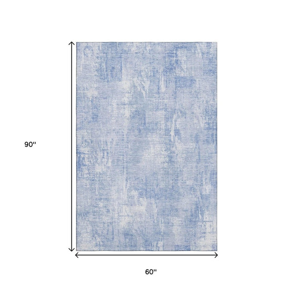 HomeRoots 5' X 8' Sky Blue & Ivory Abstract Area Rug - Washable, UV Protected, Durable Design for Homes 657769