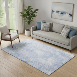 HomeRoots 5' X 8' Sky Blue & Ivory Abstract Area Rug - Washable, UV Protected, Durable Design for Homes 657769