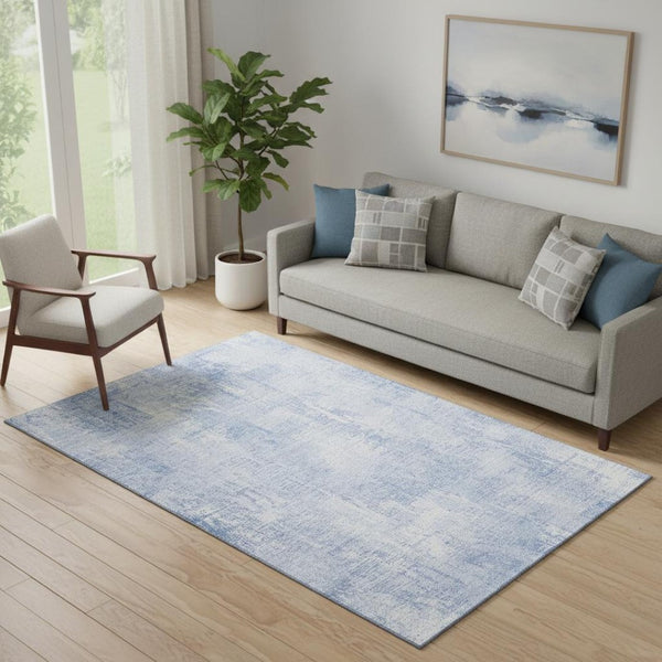 HomeRoots 5' X 8' Sky Blue & Ivory Abstract Area Rug - Washable, UV Protected, Durable Design for Homes 657769