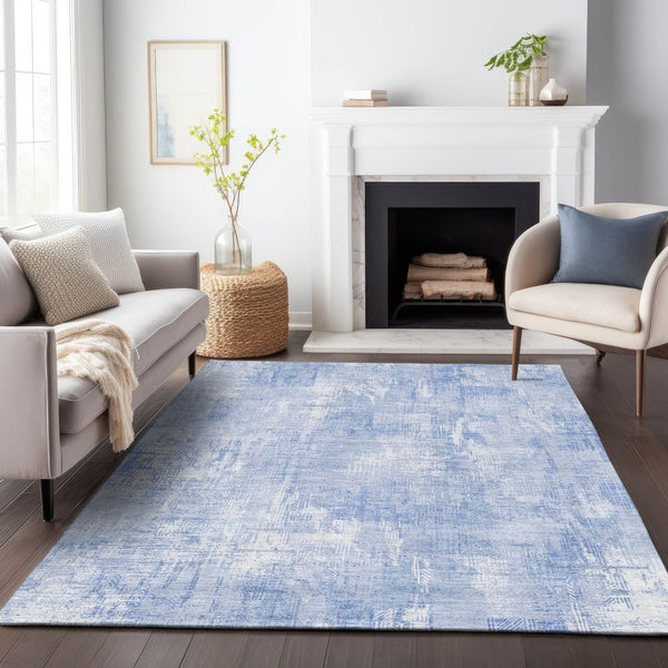 HomeRoots 5' X 8' Sky Blue & Ivory Abstract Area Rug - Washable, UV Protected, Durable Design for Homes 657769