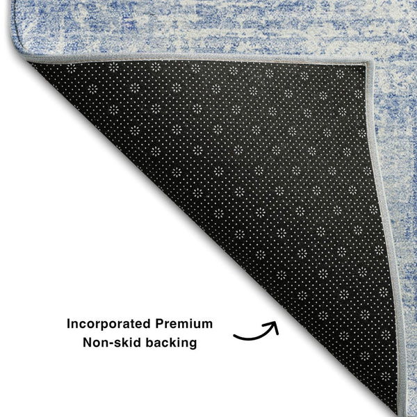 HomeRoots 5' X 8' Sky Blue & Ivory Abstract Area Rug - Washable, UV Protected, Durable Design for Homes 657769