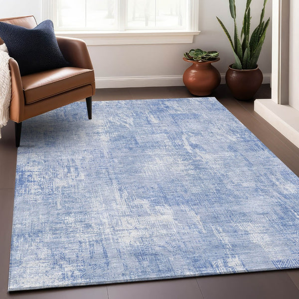 HomeRoots 5' X 8' Sky Blue & Ivory Abstract Area Rug - Washable, UV Protected, Durable Design for Homes 657769