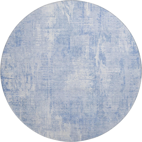 HomeRoots 8' Sky Blue and Ivory Abstract Washable Round Rug - Durable, Stylish, UV Protected for Any Space 657770