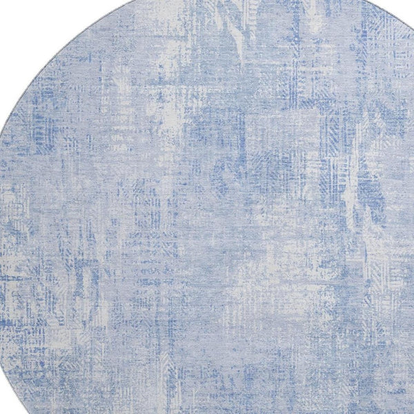 HomeRoots 8' Sky Blue and Ivory Abstract Washable Round Rug - Durable, Stylish, UV Protected for Any Space 657770