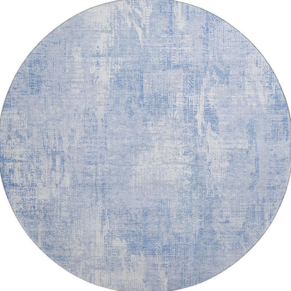 HomeRoots 8' Sky Blue and Ivory Abstract Washable Round Rug - Durable, Stylish, UV Protected for Any Space 657770