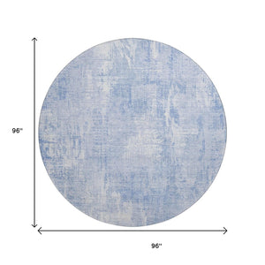 HomeRoots 8' Sky Blue and Ivory Abstract Washable Round Rug - Durable, Stylish, UV Protected for Any Space 657770