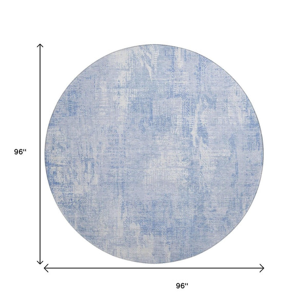 HomeRoots 8' Sky Blue and Ivory Abstract Washable Round Rug - Durable, Stylish, UV Protected for Any Space 657770