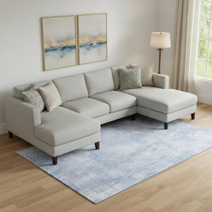 HomeRoots 8' X 10' Sky Blue & Ivory Abstract Area Rug - Stylish, Washable, Durable with UV Protection for Homes 657771