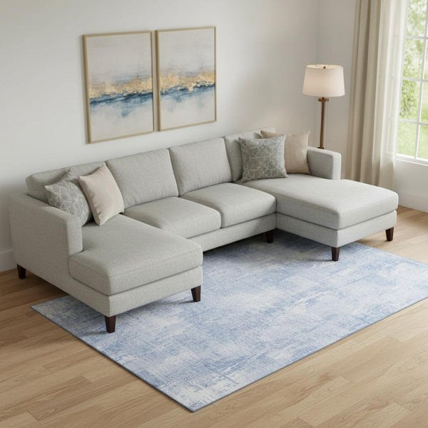 HomeRoots 8' X 10' Sky Blue & Ivory Abstract Area Rug - Stylish, Washable, Durable with UV Protection for Homes 657771