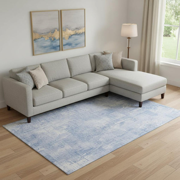 HomeRoots 9' X 12' Sky Blue and Ivory Abstract Washable Area Rug - Modern Design with UV Protection & Easy Care 657772