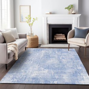 HomeRoots 9' X 12' Sky Blue and Ivory Abstract Washable Area Rug - Modern Design with UV Protection & Easy Care 657772