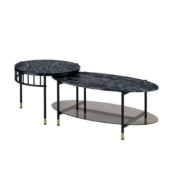 English Elm Silas 2-Piece Nesting Coffee Tables with Faux Marble Engineered Stone Tops, Black Metal Frame Durable B2726P251663