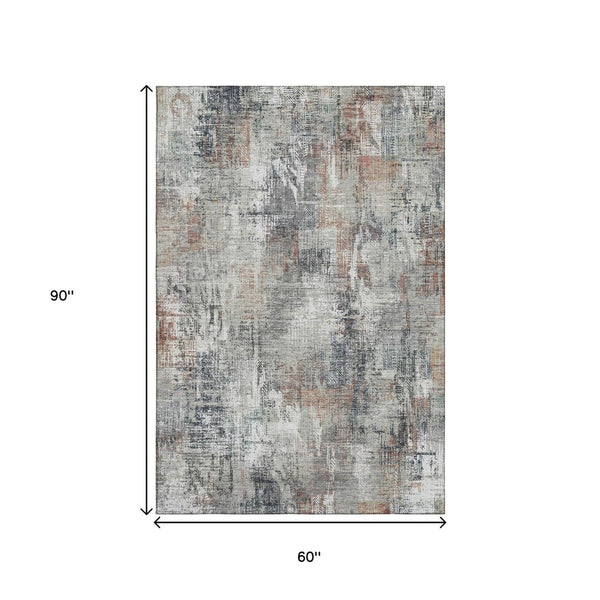 HomeRoots 5' X 8' Washable Taupe Copper Beige Abstract Area Rug - Durable, Stain Resistant, UV Protected Design 657775