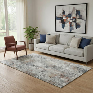 HomeRoots 5' X 8' Washable Taupe Copper Beige Abstract Area Rug - Durable, Stain Resistant, UV Protected Design 657775