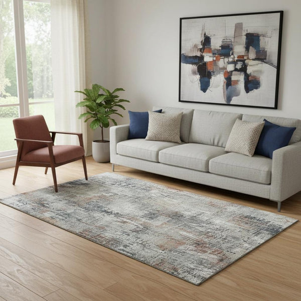 HomeRoots 5' X 8' Washable Taupe Copper Beige Abstract Area Rug - Durable, Stain Resistant, UV Protected Design 657775
