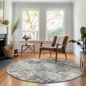 HomeRoots 8' Modern Abstract Washable Round Rug in Taupe, Copper & Beige - Durable, UV Protected & Stylish 657776