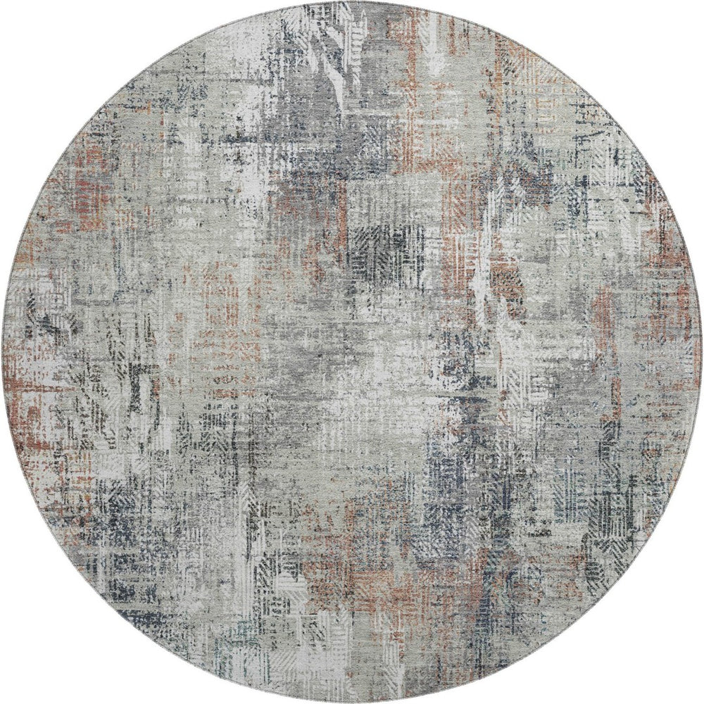 HomeRoots 8' Modern Abstract Washable Round Rug in Taupe, Copper & Beige - Durable, UV Protected & Stylish 657776