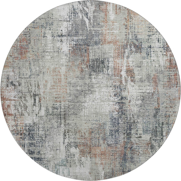 HomeRoots 8' Modern Abstract Washable Round Rug in Taupe, Copper & Beige - Durable, UV Protected & Stylish 657776