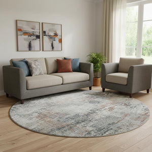 HomeRoots 8' Modern Abstract Washable Round Rug in Taupe, Copper & Beige - Durable, UV Protected & Stylish 657776