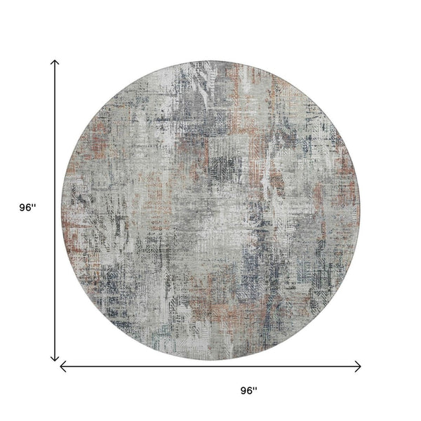 HomeRoots 8' Modern Abstract Washable Round Rug in Taupe, Copper & Beige - Durable, UV Protected & Stylish 657776