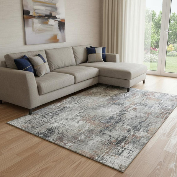 HomeRoots 8' X 10' Washable Abstract Area Rug in Taupe, Copper & Beige - UV Protected, Soft & Stylish Home Accent 657777