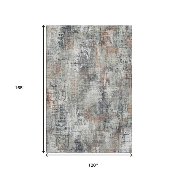 HomeRoots 10' X 14' Washable Abstract Area Rug in Taupe, Copper & Beige – Stain-Resistant with UV Protection! 657779