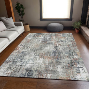 HomeRoots 10' X 14' Washable Abstract Area Rug in Taupe, Copper & Beige – Stain-Resistant with UV Protection! 657779