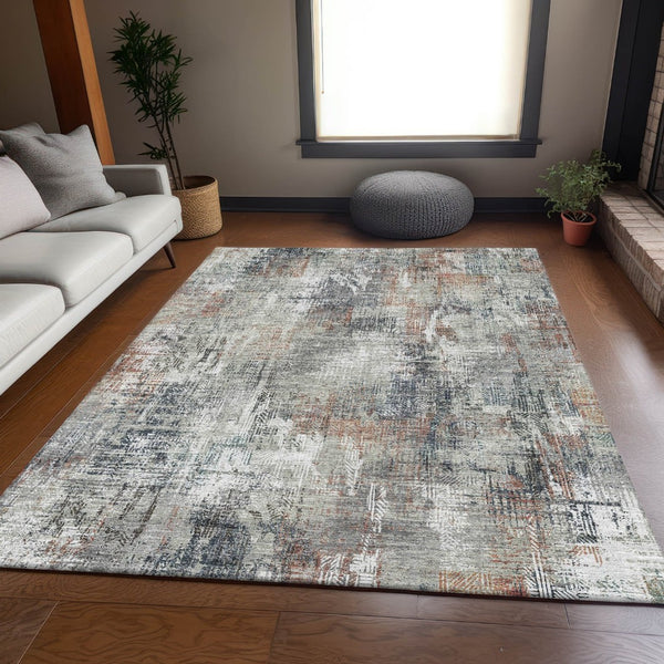 HomeRoots 10' X 14' Washable Abstract Area Rug in Taupe, Copper & Beige – Stain-Resistant with UV Protection! 657779
